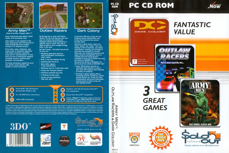 Army Men, Outlaw Racers & Dark Colony front cover