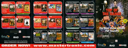 Front side of Top Of The Range V1 promotional insert showing Mastertronic and Sold Out Software game titles