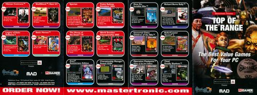 Front side of Top Of The Range V3 promotional insert showing Mastertronic and Sold Out Software game titles