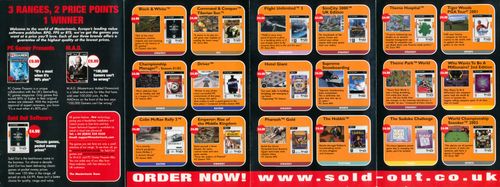 Front side of Top Of The Range V3 promotional insert showing Mastertronic and Sold Out Software game titles