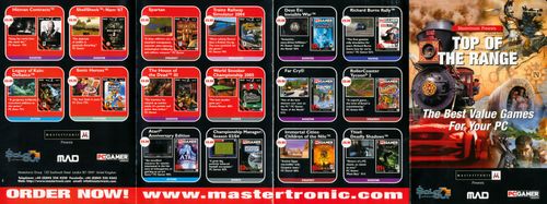 Front side of Top Of The Range V4 promotional insert showing Mastertronic and Sold Out Software game titles