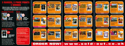 Front side of Top Of The Range V4 promotional insert showing Mastertronic and Sold Out Software game titles